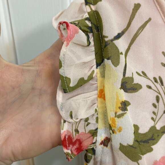 Isabel Maternity Floral Pink Maxi Dress Summer Ruffle Sleeve Lined Size Large - Picture 4 of 10